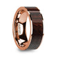 SOTERIOS 14K Rose Gold Men’s Flat Wedding Ring with Bubinga Wood Inlay - 8mm