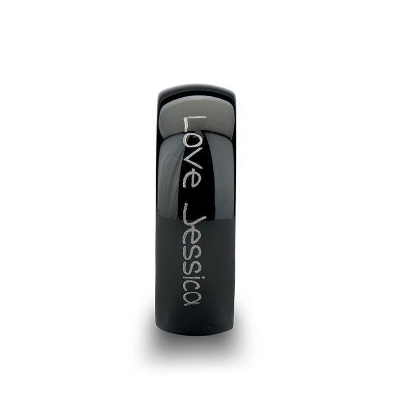 Handwritten Engraved Domed Black Tungsten Ring Polished - 4mm - 12mm - 6mm