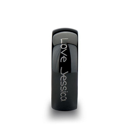 Handwritten Engraved Domed Black Tungsten Ring Polished - 4mm - 12mm - 8mm