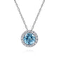 Gabriel & Co. 14K White Gold Round Swiss Blue Topaz and Diamond Halo Pendant Necklace .06CTW