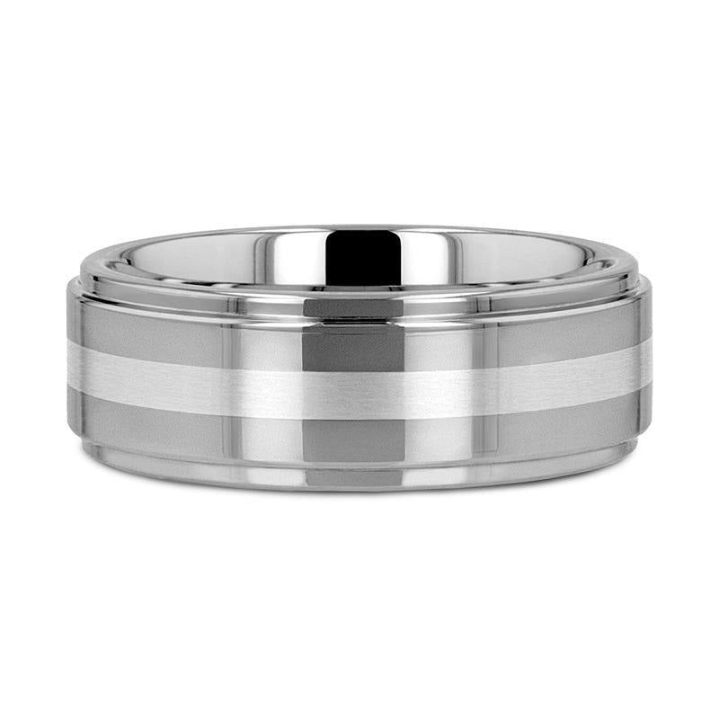 VALKYRIE Raised Center Tungsten Ring with Brushed Stripe - 6mm & 8mm
