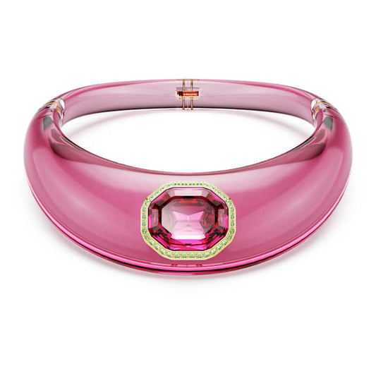 Choker Octagon cut, Pavé, Pink, Gold-tone plated
