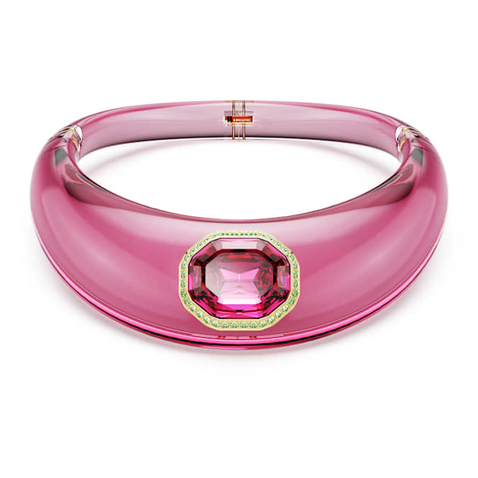 Choker Octagon cut, Pavé, Pink, Gold-tone plated