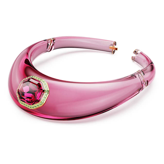 Choker Octagon cut, Pavé, Pink, Gold-tone plated