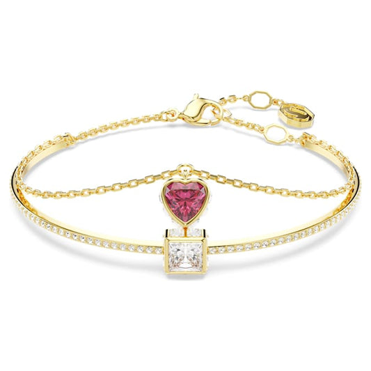 Chroma bangle Heart, Red, Gold-tone plated