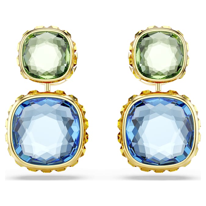 Chroma drop earrings Cushion cut, Multicolored, Gold-tone plated