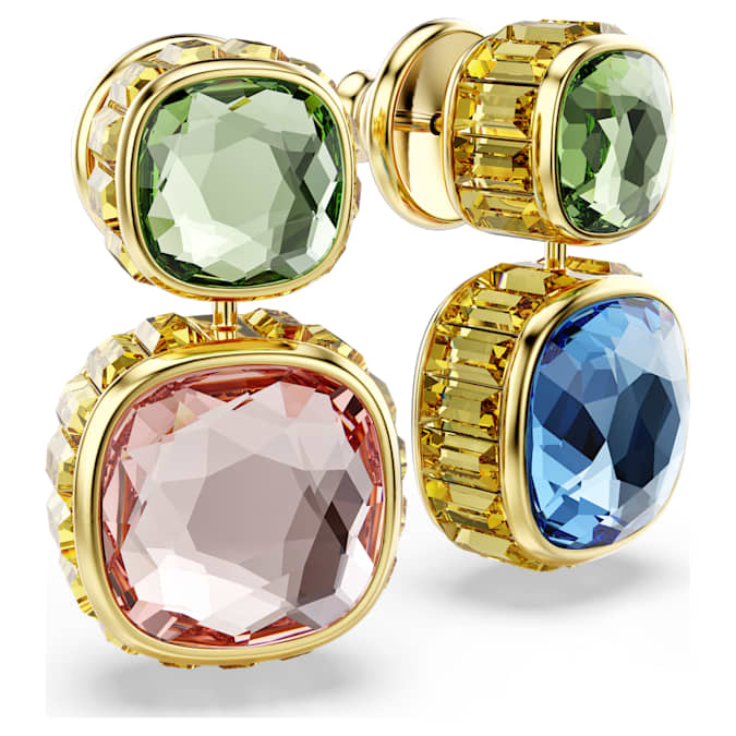 Chroma drop earrings Cushion cut, Multicolored, Gold-tone plated