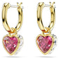 Chroma drop earrings Heart, Red, Gold-tone plated