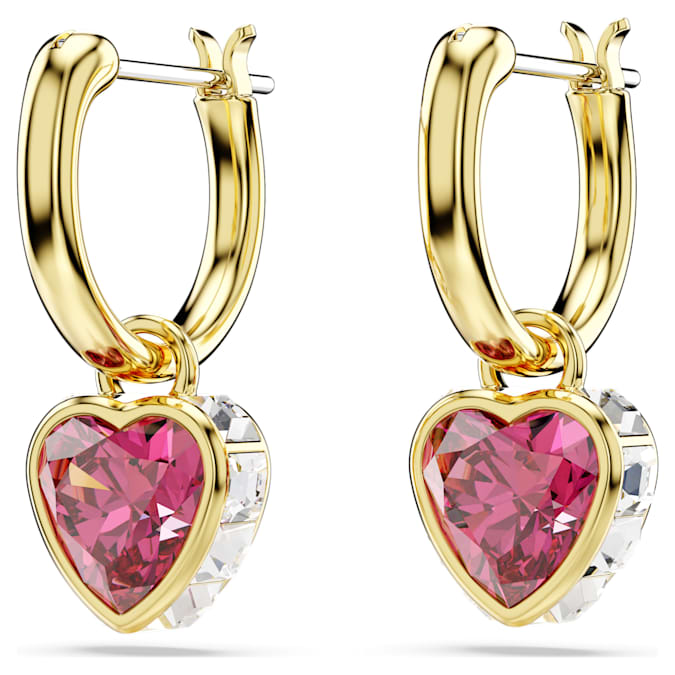 Chroma drop earrings Heart, Red, Gold-tone plated