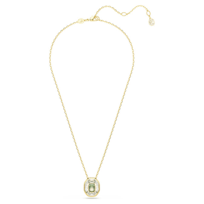 Chroma pendant Octagon cut, Green, Gold-tone plated