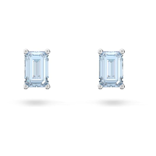 Chroma stud earrings Cushion cut, Blue, Rhodium plated