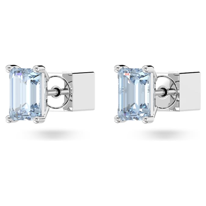 Chroma stud earrings Cushion cut, Blue, Rhodium plated