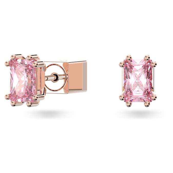 Chroma stud earrings Cushion cut, Pink, Rose gold-tone plated