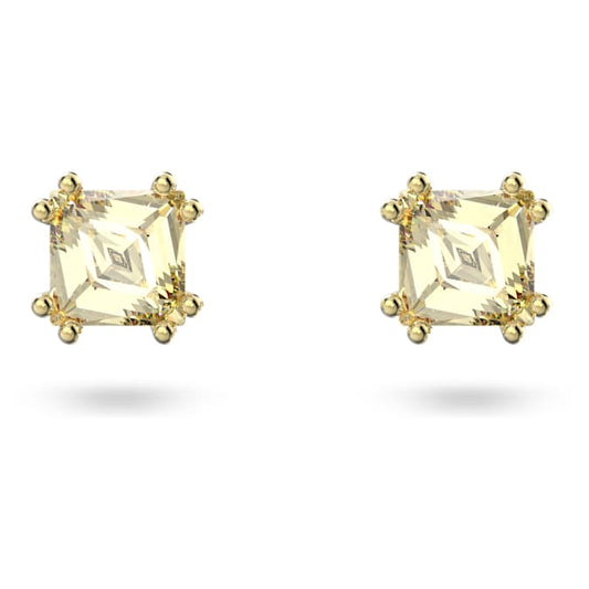 Chroma stud earrings Cushion cut, Yellow, Gold-tone plated