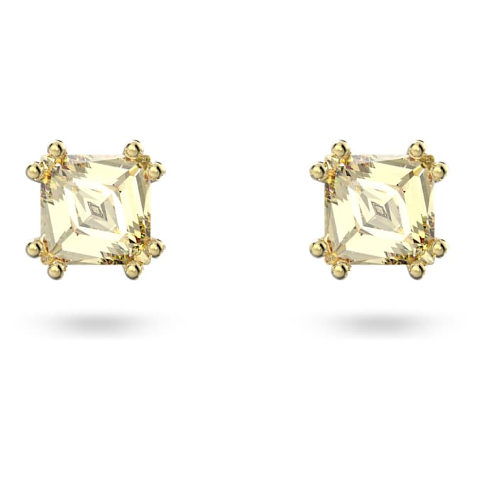 Chroma stud earrings Cushion cut, Yellow, Gold-tone plated