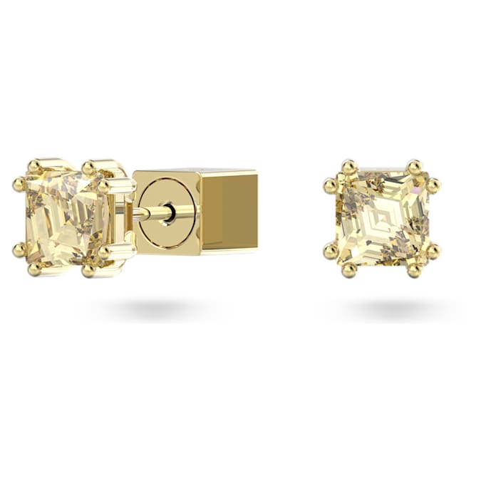 Chroma stud earrings Cushion cut, Yellow, Gold-tone plated