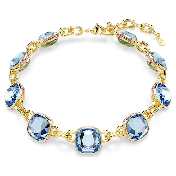 Chroma Tennis necklace Cushion cut, Multicolored, Gold-tone plated