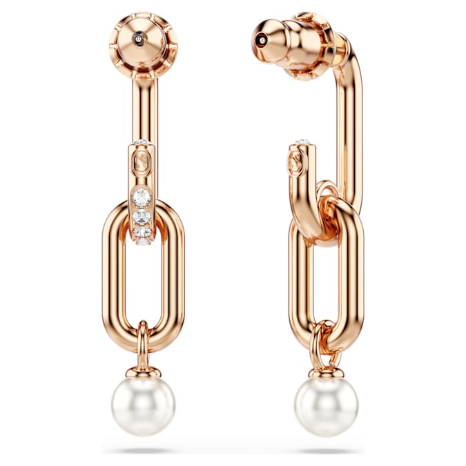 Constella drop earrings Crystal pearl, Round cut, White, Rose gold-tone plated