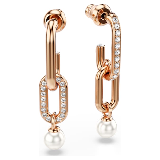 Constella drop earrings Crystal pearl, Round cut, White, Rose gold-tone plated