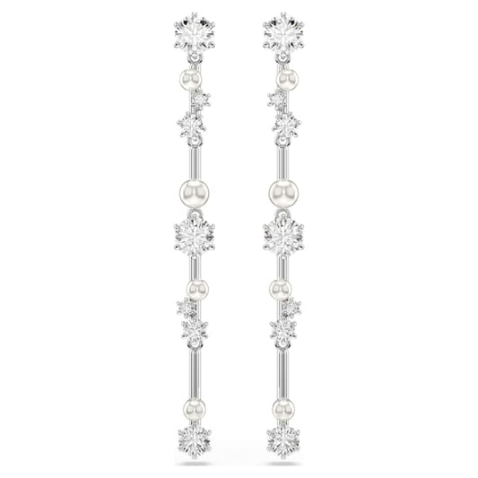 Constella drop earrings Crystal pearl, Round cuts, White, Rhodium plated