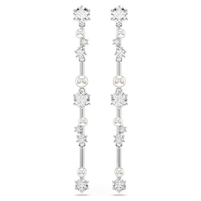 Constella drop earrings Crystal pearl, Round cuts, White, Rhodium plated