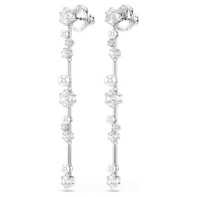 Constella drop earrings Crystal pearl, Round cuts, White, Rhodium plated