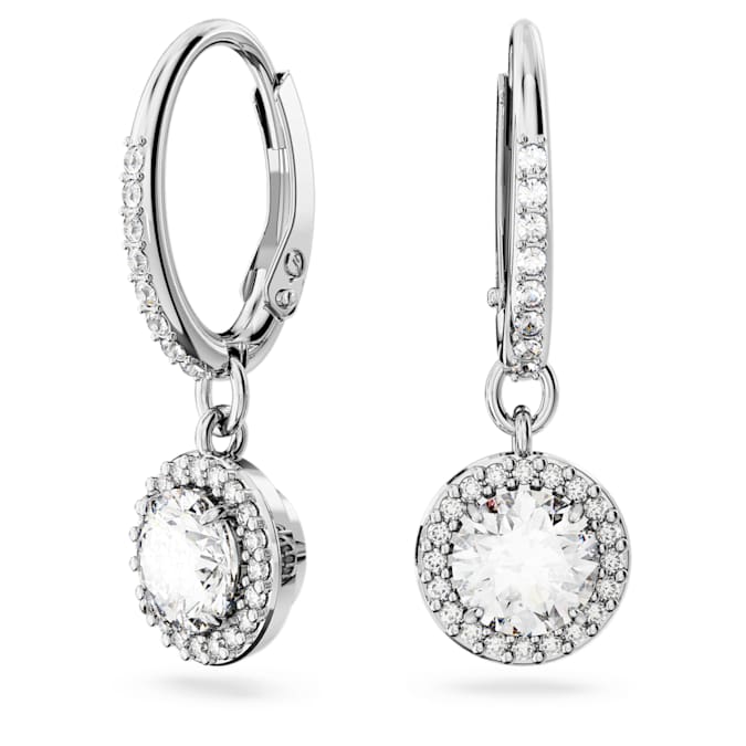 Constella drop earrings Round cut, Pavé, White, Rhodium plated