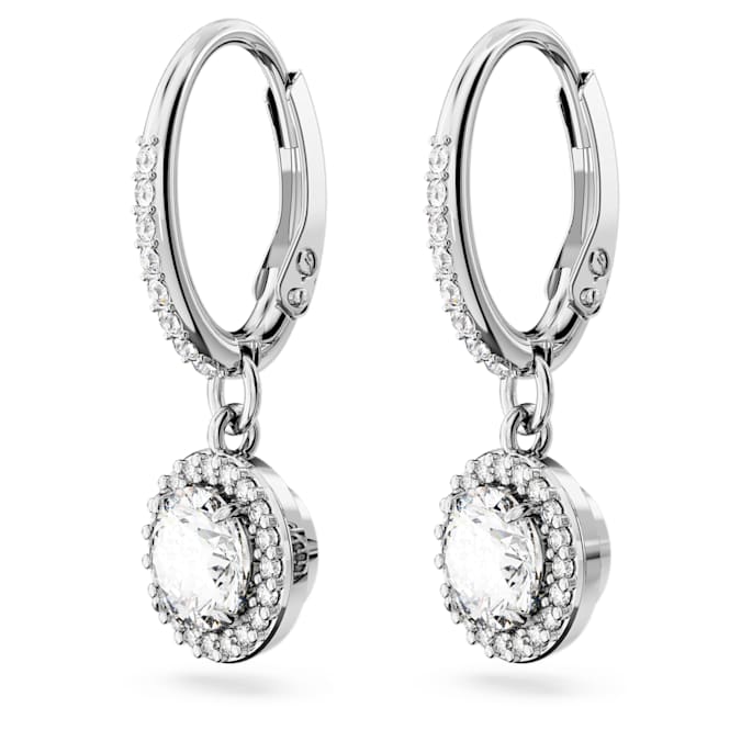 Constella drop earrings Round cut, Pavé, White, Rhodium plated