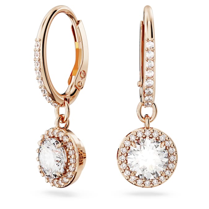 Constella drop earrings Round cut, Pavé, White, Rose gold-tone plated