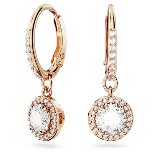 Constella drop earrings Round cut, Pavé, White, Rose gold-tone plated