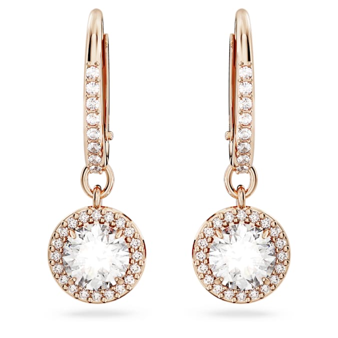 Constella drop earrings Round cut, Pavé, White, Rose gold-tone plated