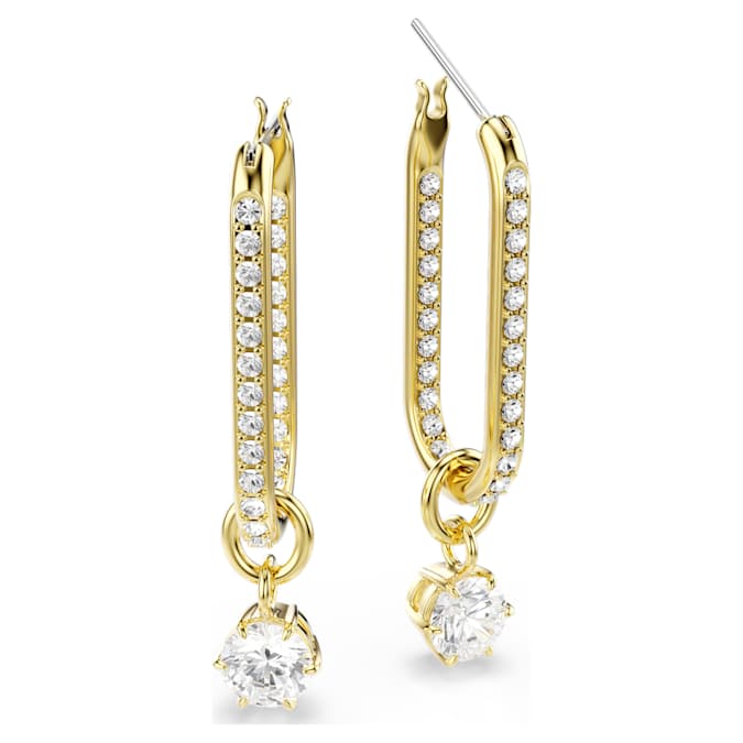 Constella drop earrings Round cut, White, Gold-tone plated