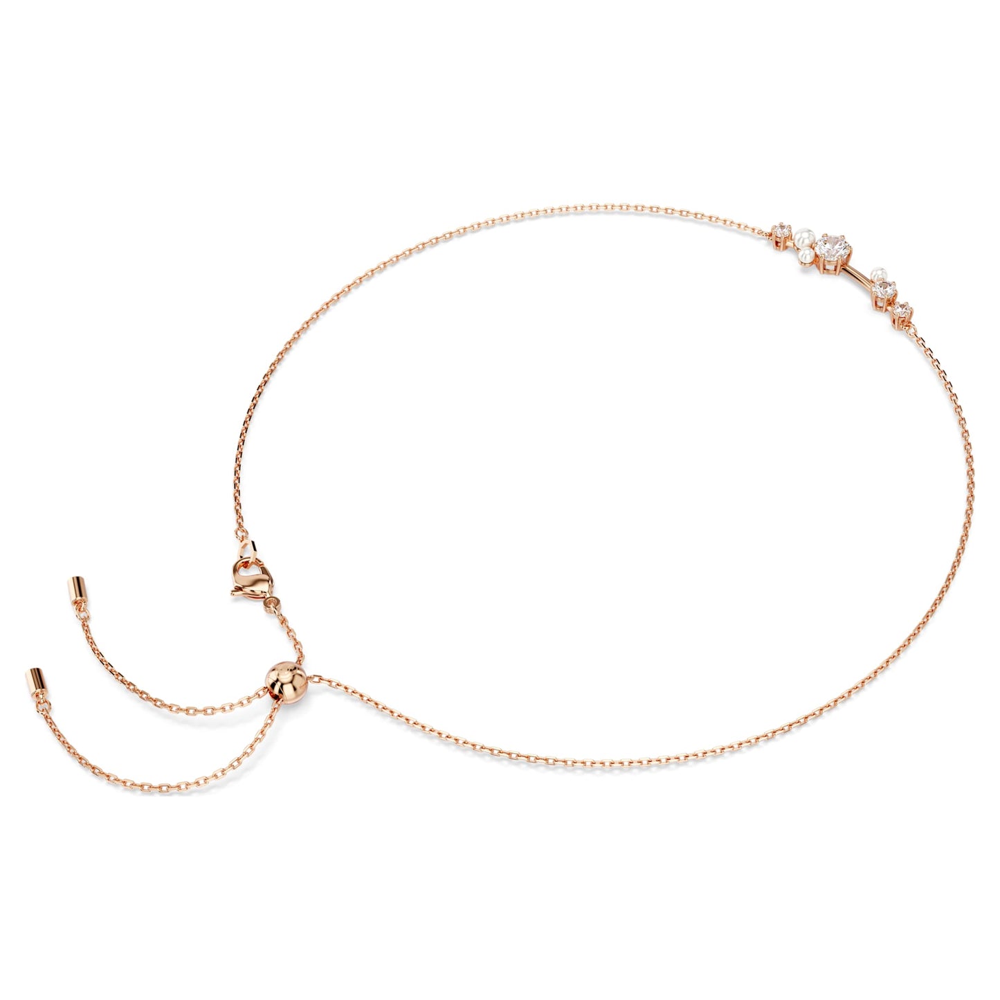 Constella necklace Crystal pearl, Round cuts, White, Rose gold-tone plated