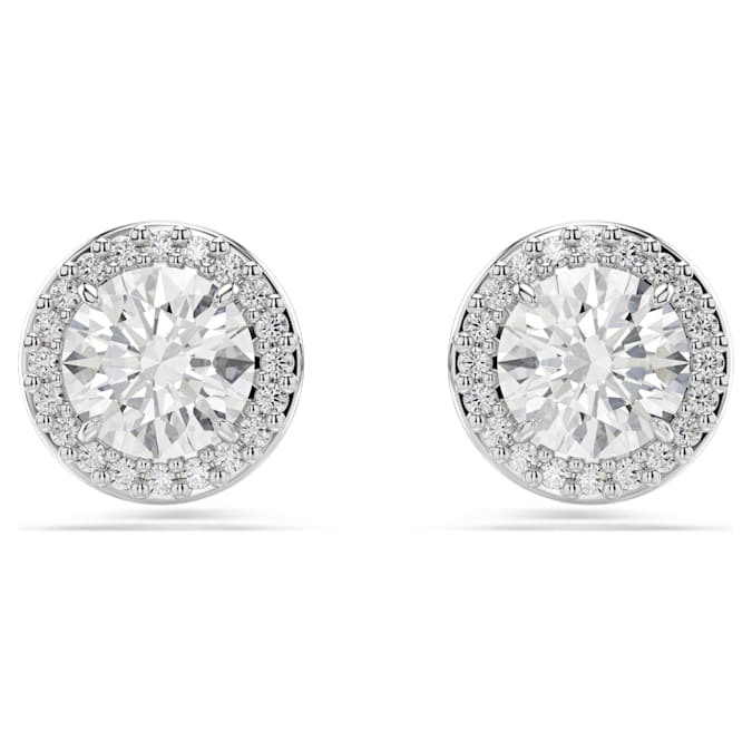 Constella stud earrings Round cut, Pavé, White, Rhodium plated