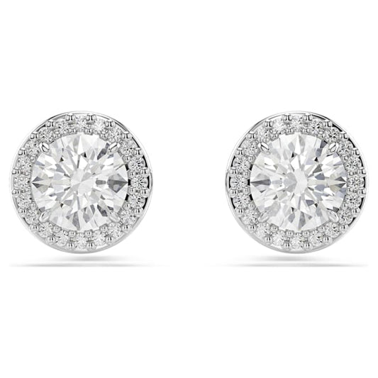 Constella stud earrings Round cut, Pavé, White, Rhodium plated