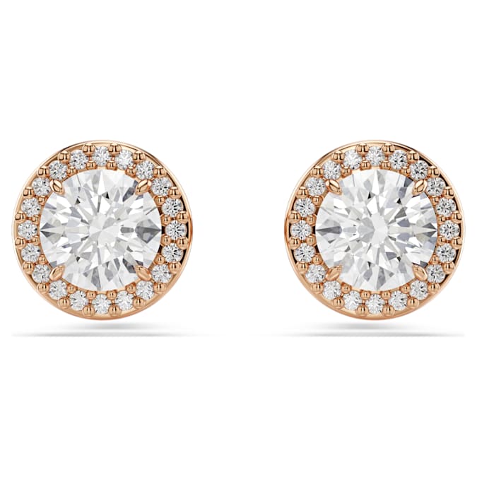 Constella stud earrings Round cut, Pavé, White, Rose gold-tone plated