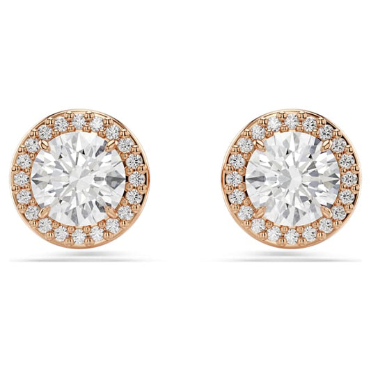 Constella stud earrings Round cut, Pavé, White, Rose gold-tone plated