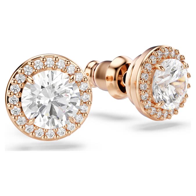 Constella stud earrings Round cut, Pavé, White, Rose gold-tone plated