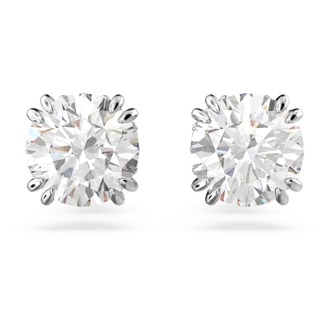 Constella stud earrings Round cut, White, Rhodium plated