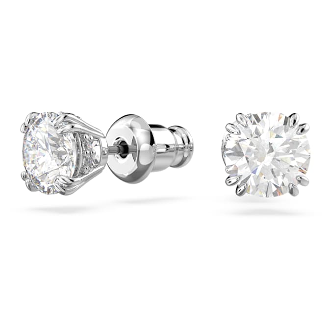 Constella stud earrings Round cut, White, Rhodium plated