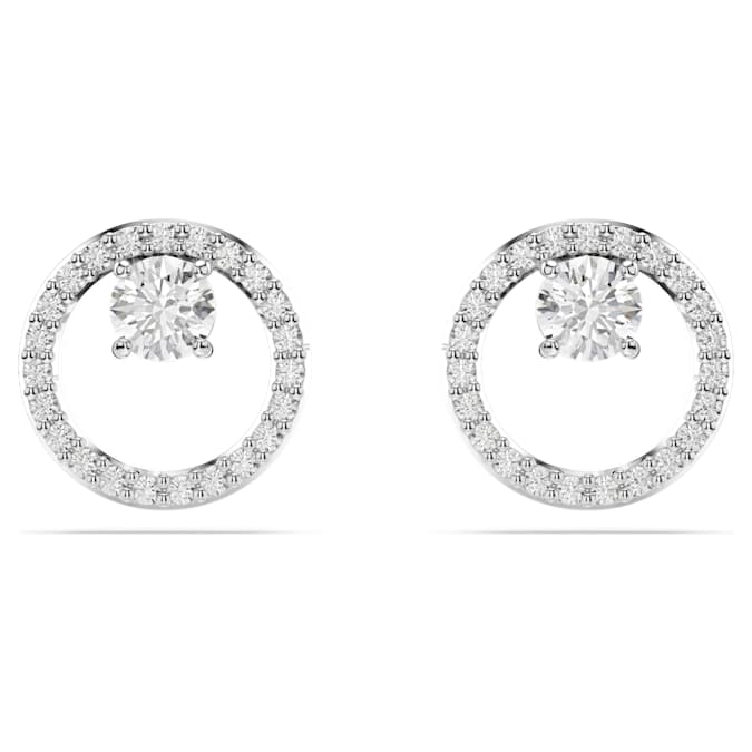 Constella stud earrings Round cut, White, Rhodium plated