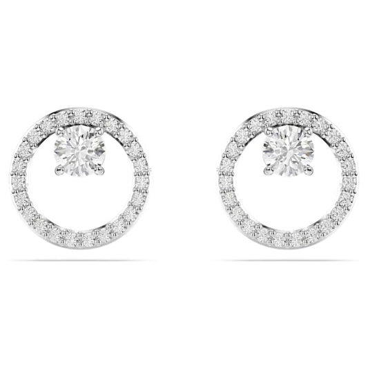 Constella stud earrings Round cut, White, Rhodium plated