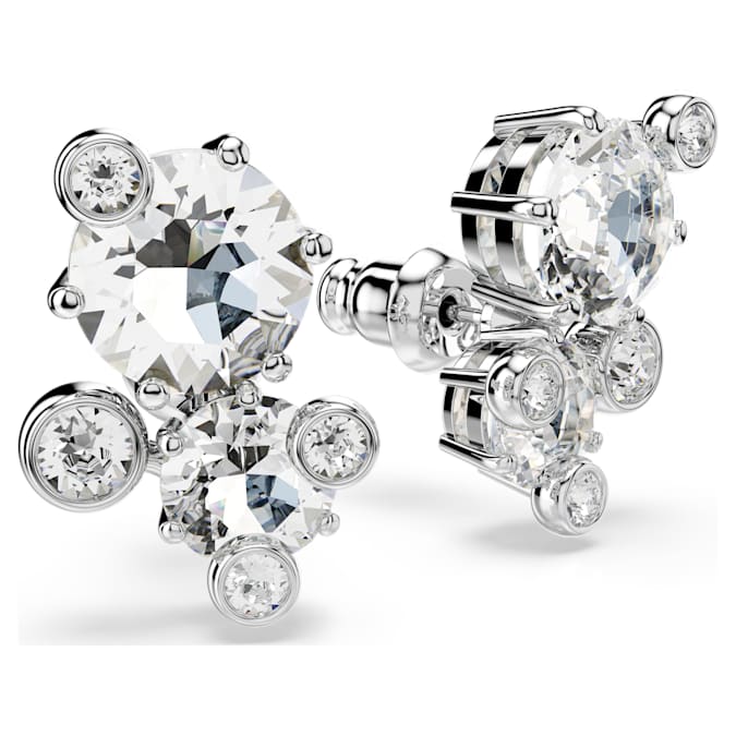 Constella stud earrings Round cut, White, Rhodium plated