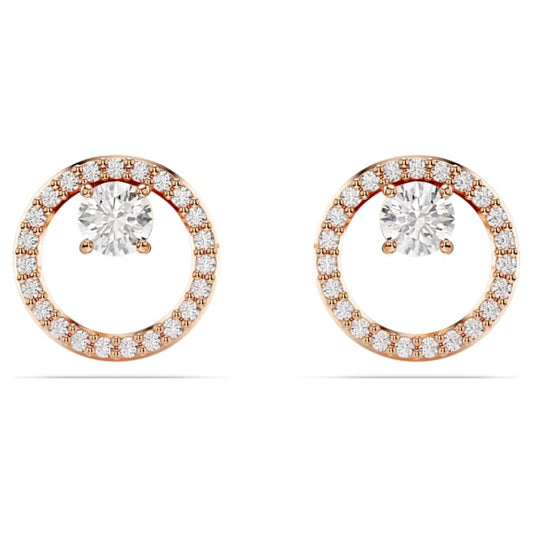 Constella stud earrings Round cut, White, Rose gold-tone plated