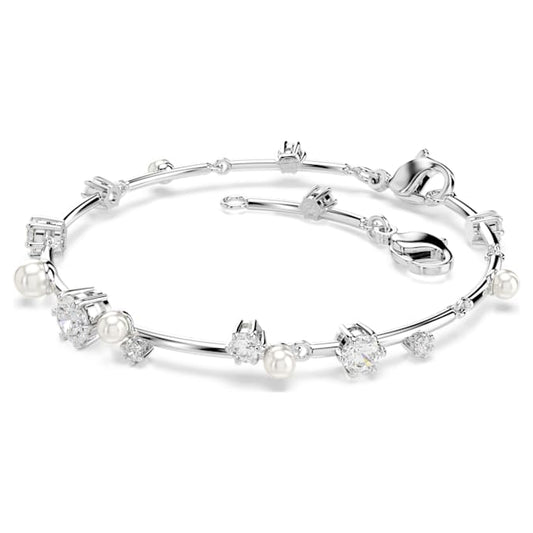 Constella Tennis bracelet Crystal pearl, Round cuts, White, Rhodium plated