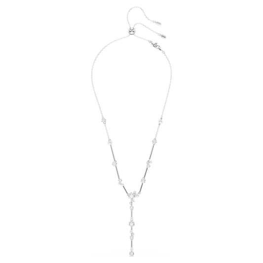 Constella Y necklace Crystal pearl, Round cuts, White, Rhodium plated