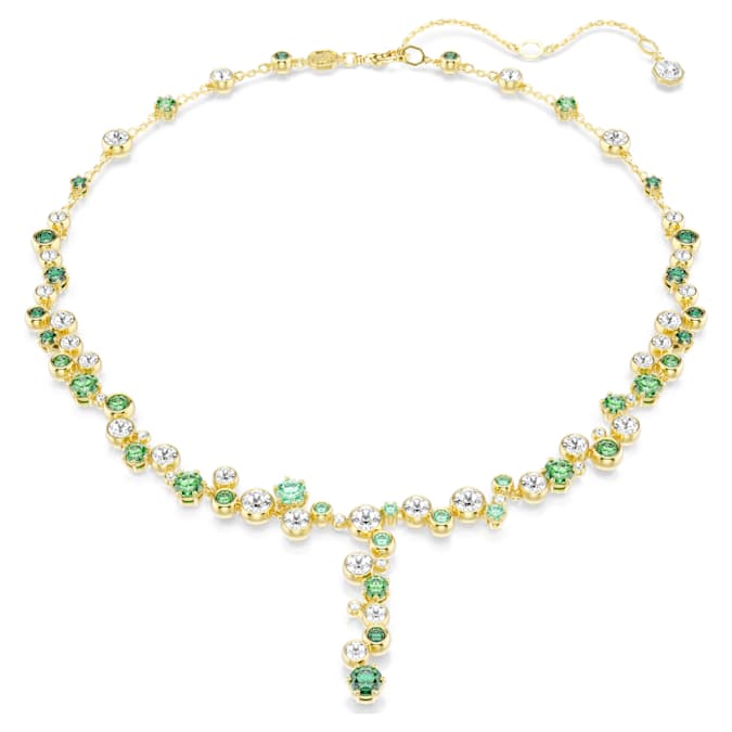 Constella Y necklace Mixed cuts, Green, Gold-tone plated