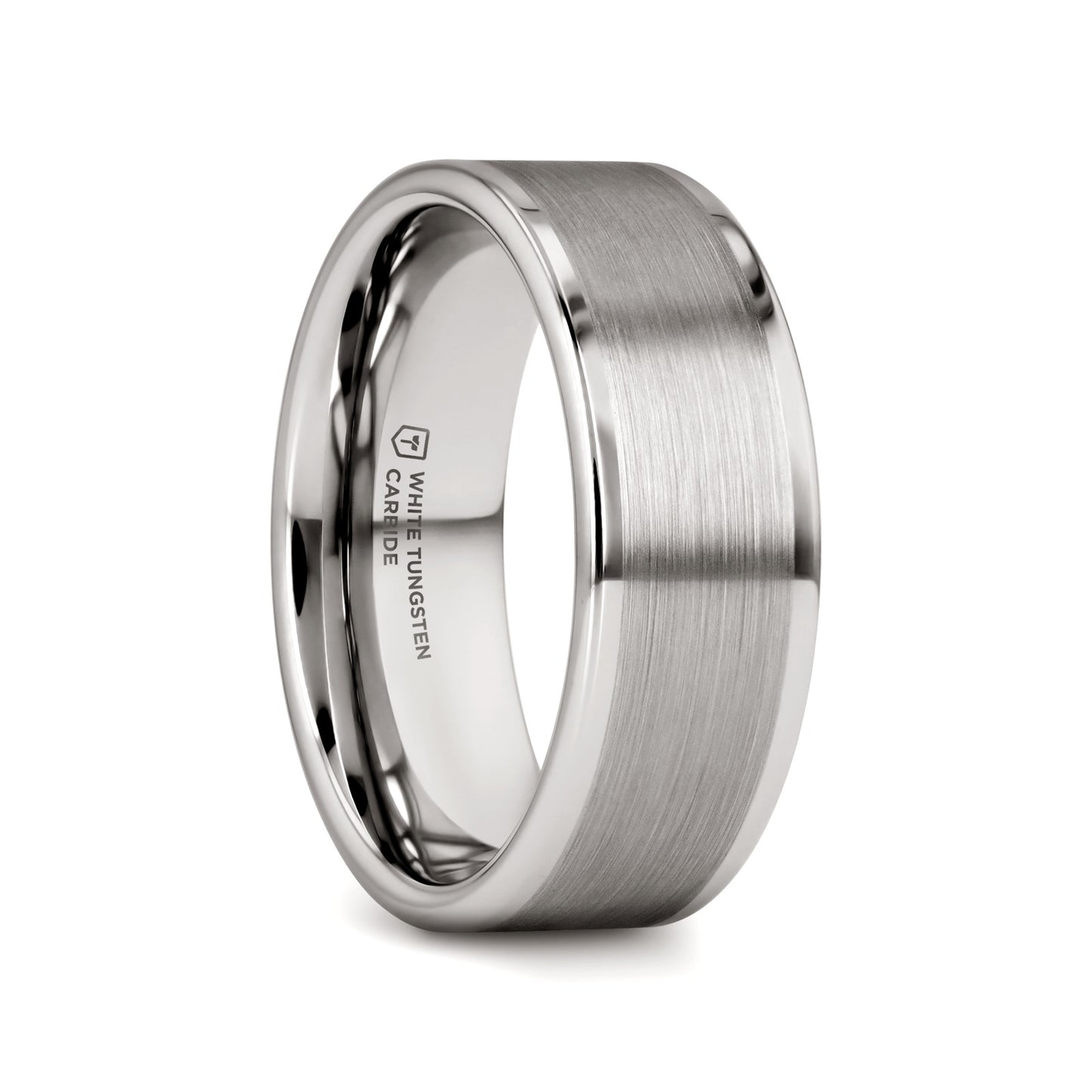 WAYNE Flat White Tungsten Wedding Band with Brushed Finished Center - 4mm - 8mm