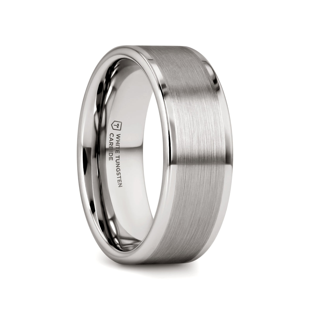 WAYNE Flat White Tungsten Wedding Band with Brushed Finished Center - 4mm - 8mm