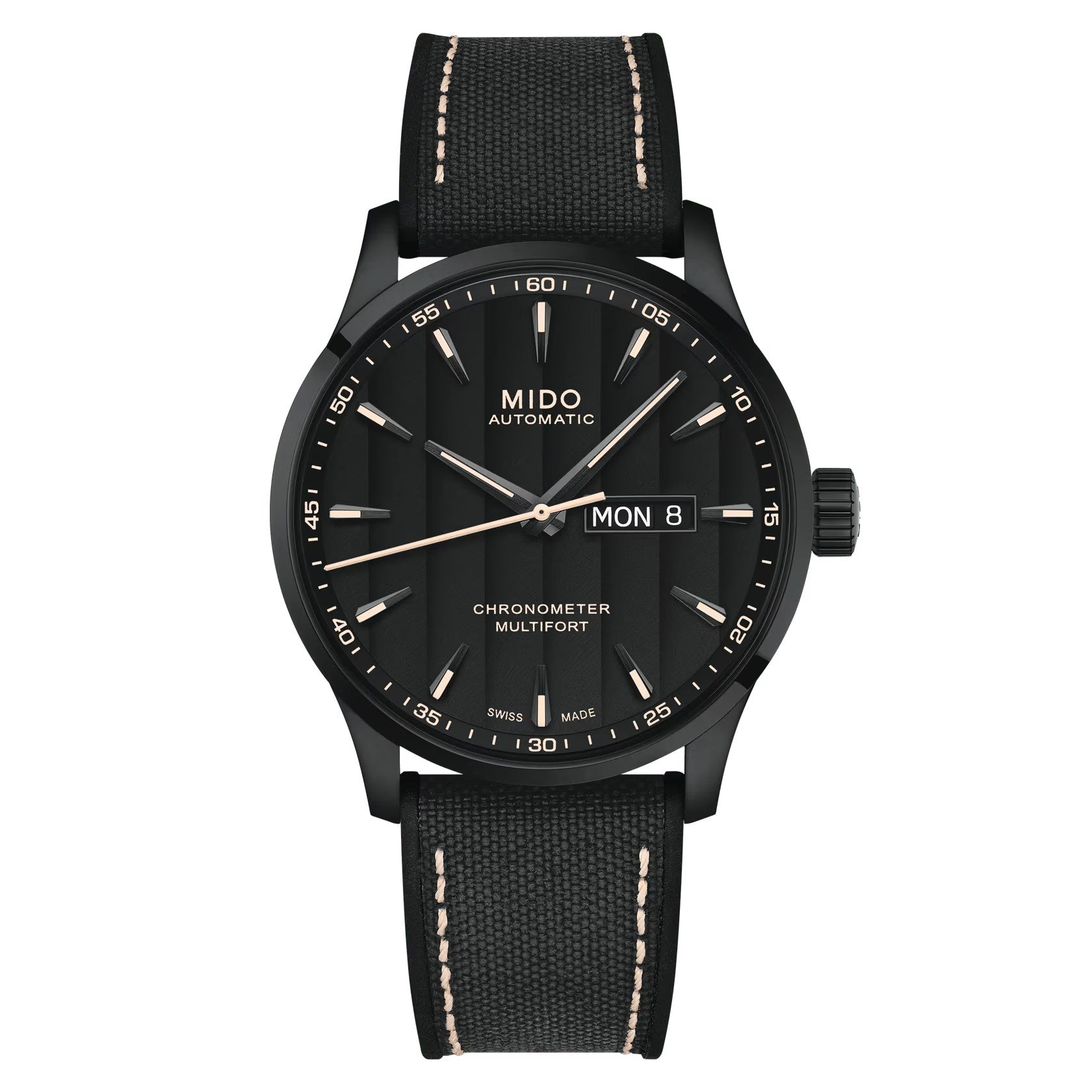 MIDO Multifort Chronometer 1 Black Dial, Stainless Steel Black PVD Watch, Black Fabric Strap - 40mm